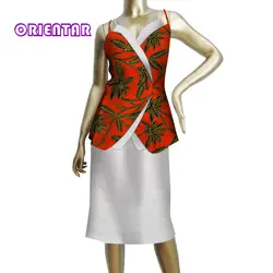 Двойка Африканский набор Для женщин без рукавов топы и юбка африканских печатных Базен Riche белые кружевные юбки вечерний комплект Костюмы