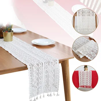

Macrame Table Runner Cotton Crochet Lace Boho Table Runner with Tassels for Kitchen Table, Wedding, 9.4"x70.8"