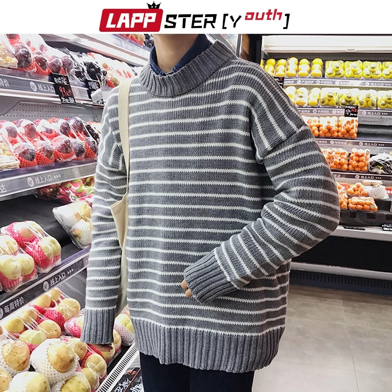 LAPPSTER-МОЛОДЕЖНЫЙ мужской Корейский Осенний полосатый свитер мужской s красочный пуловер уличная Свитера Пара черная одежда больших размеров