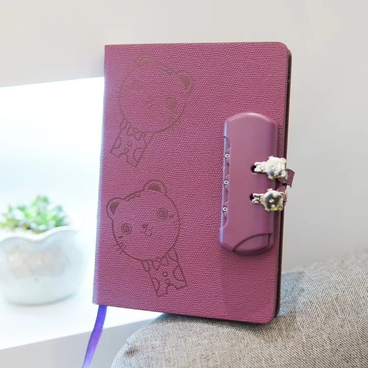 Корейский кавайный блокнот с блокировкой паролем, школьный планировщик для написания картины, Дневник для мальчиков и девочек, канцелярские принадлежности, детский подарок - Цвет: Фиолетовый