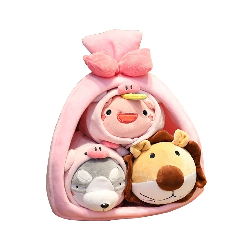 

A nest animal lion unicorn dog Plush doll wearing clothes dinosaur soft Stuffed toys combination Exquisite cute gifts