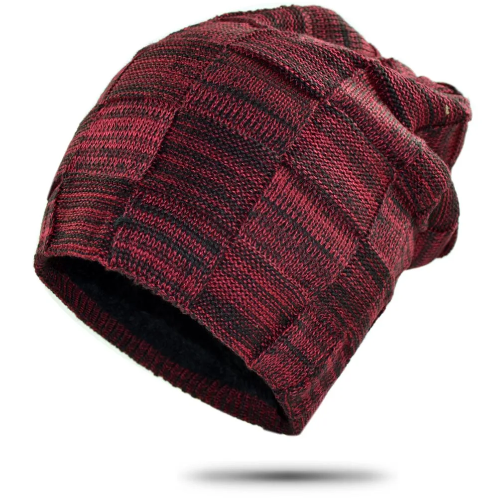 wine(hat) Толстая зимняя шапка для мужчин, вязаная шапка Skullies Beanies для женщин и мужчин, Одноцветный шарф, шапки-унисекс, шапка в стиле хип-хоп, теплая шапочка-бини - Цвет: wine(hat)