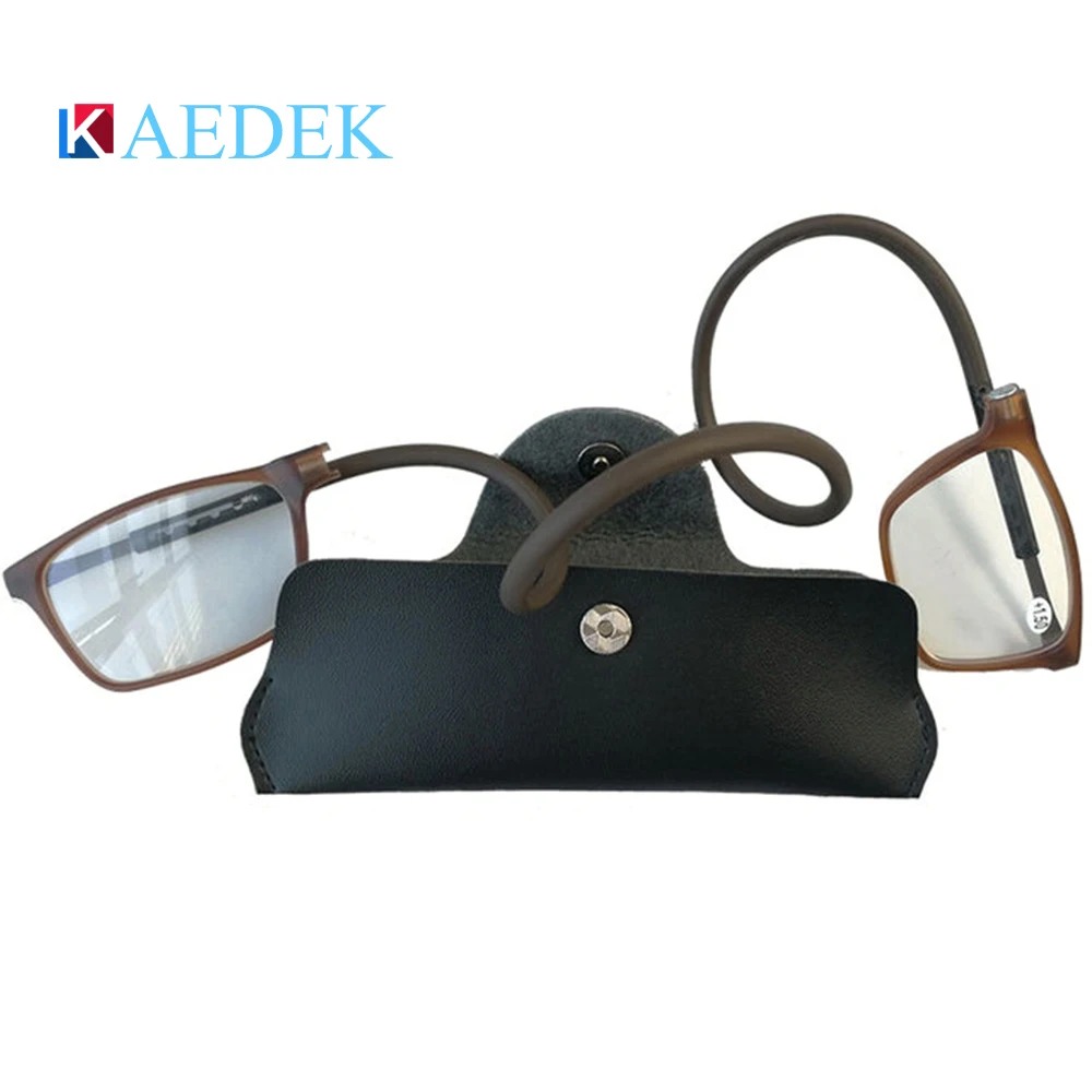 Unisex Hanging Neck Folding set box portable hanging belt buckle Leather glasses case for glasses case