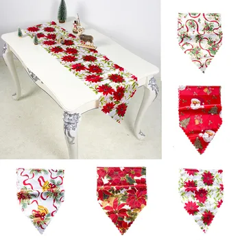 

180x30cm Polyester Santa Claus Table Flag Table Runner Printed Tablecloth Placemat Hotel Christmas Decoration For Home