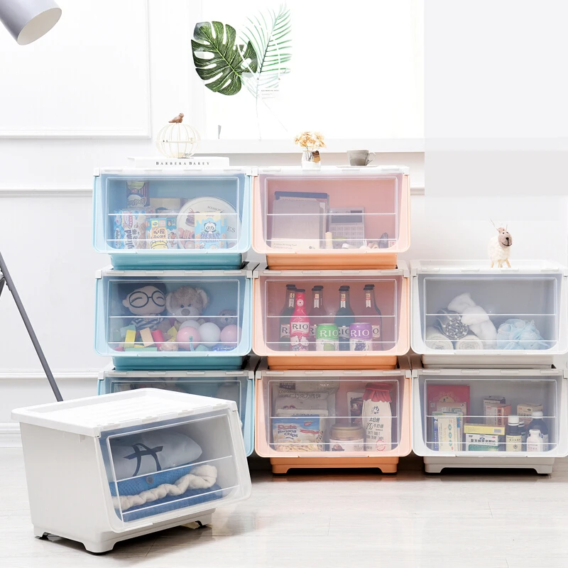 Side open plastic storage storage box living room oblique storage
