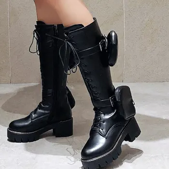

Sale 2020 Large Sizes 43 Leisure Square Heels Purse Shoelaces Cool Street Motorcycles Boot Winter Shoes Woman Boots Female
