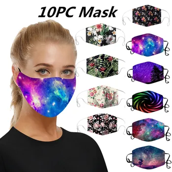 

10PCs Fashion Funny Printing Mouth Masks Dustproof Windproof Protection Mask Cotton Mask Reusable Face Mask Washable Filter Mask