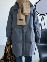 

ZURICHOUSE 2022 New Oversize Long Down Coat Women Winter Thicken Puffer Jacket Loose Zipper Stand Collar Warm Snow Parka