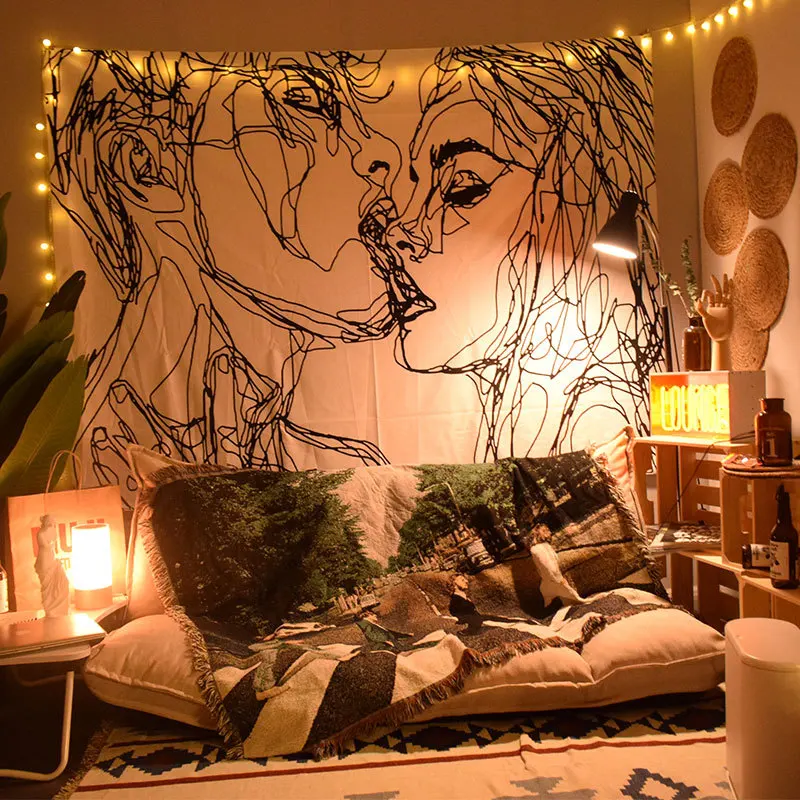 

Couples Abstract Background Cloth INS Hanging Cloth Simple Line Painting Bed & Breakfast Rental Makeover Bedside Wall Decoration