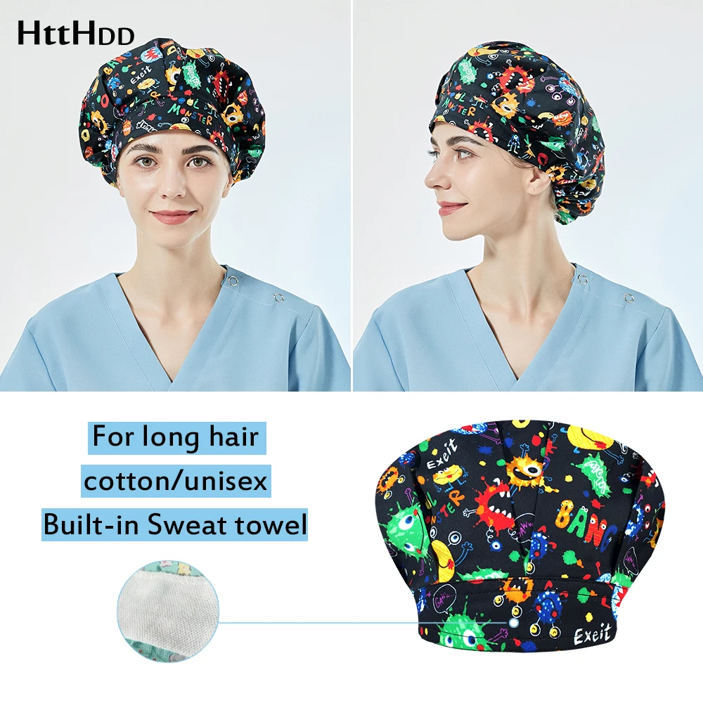 

adjustable Breathable for long hair Puffy hat Dust-proof cleaning hat Pet health service scrub cap Nutritionist work scrub hat