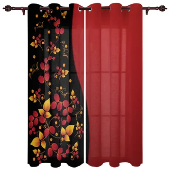 

Fallen Leaves Red Gradient Window Curtains Home Decor Curtains for Living Room Christmas Curtains Bedroom Kitchen Items