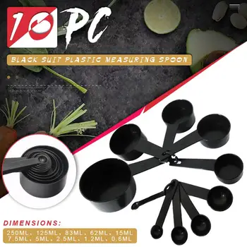 

10Pcs Black Plastic Measuring Spoons Cups Set Tools Measure For Baking Coffee Kitchen Gadget Accessories 18*15.8*7 cm