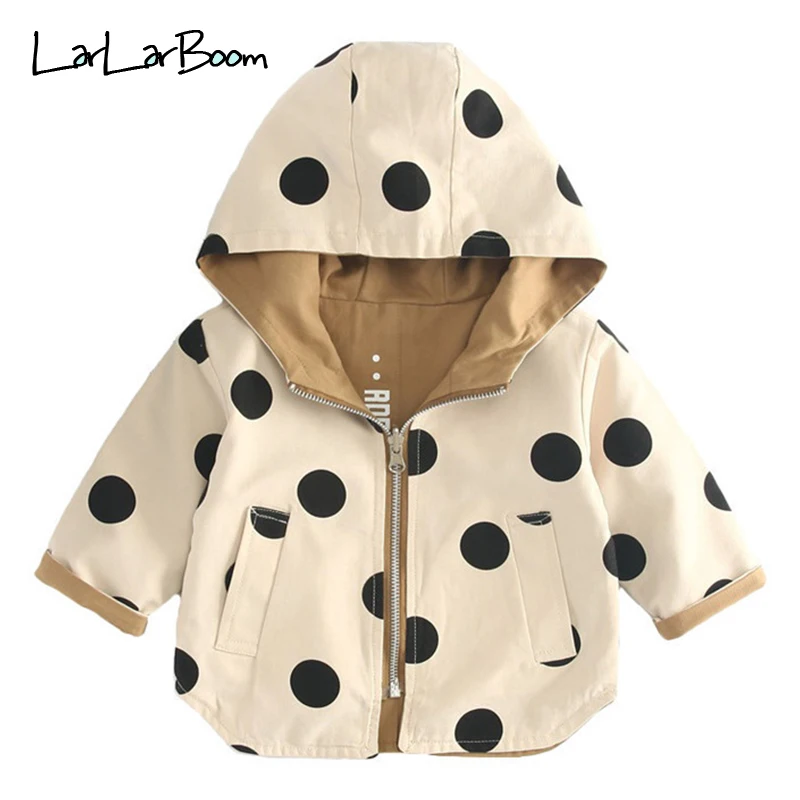 LarLarBoom/Детская куртка и пальто Новинка года, осенняя повседневная детская одежда в горошек для девочек, верхняя одежда с обеих сторон, Детская куртка с капюшоном