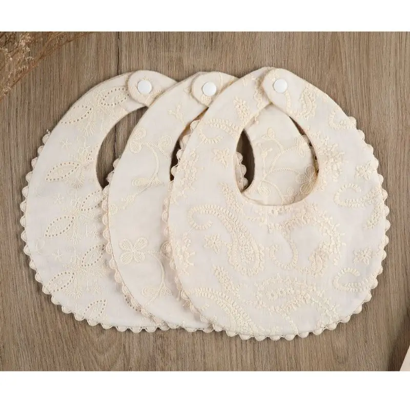 Baby Girls Bibs Newborn Embroidery Floral Princess Cotton Bandana Bibs Feeding Saliva Towel 3