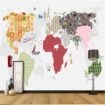 

milofi cartoon hand-painted alphabet world map custom large wallpaper mural TV background wall