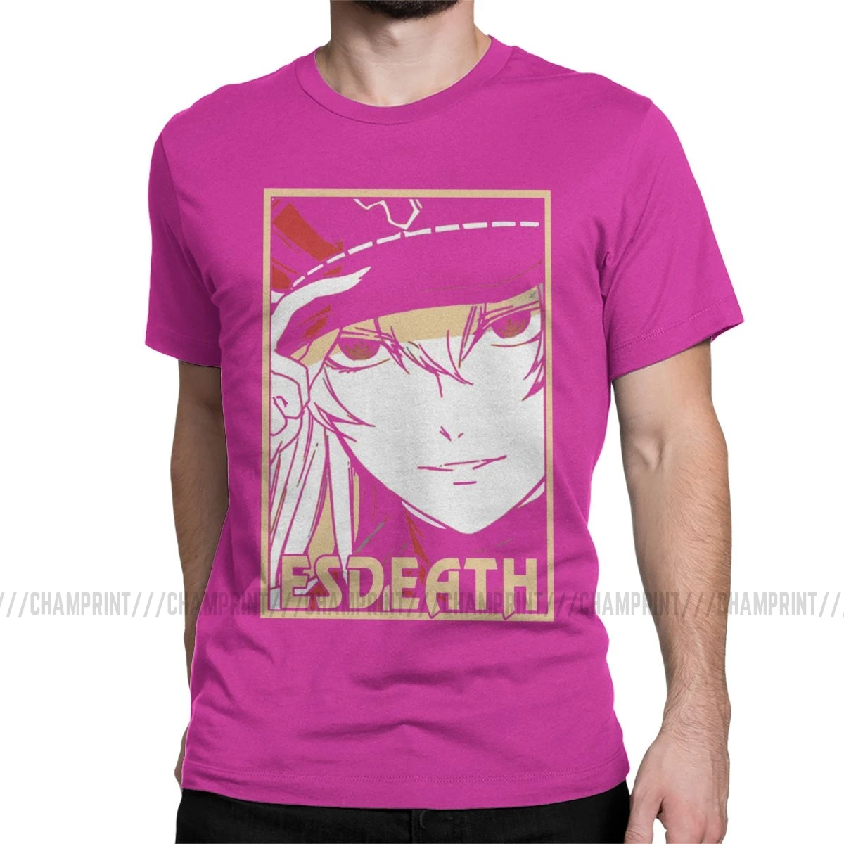 Esdeath Акаме Ga Kill Футболка Мужская хлопковая футболка ночной рейд Топы аниме Tatsumi Elfen Lied Hellsing футболка с коротким рукавом - Цвет: Фуксия