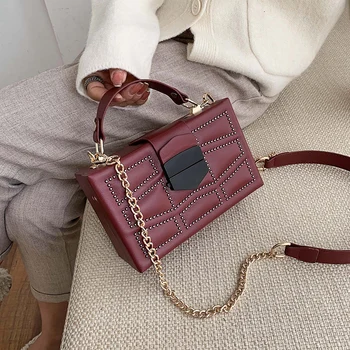 

Vintage Square Tote bag 2020 Fashion New High quality PU Leather Women's Designer Handbag Rivet Box bag Shoulder Messenger Bag
