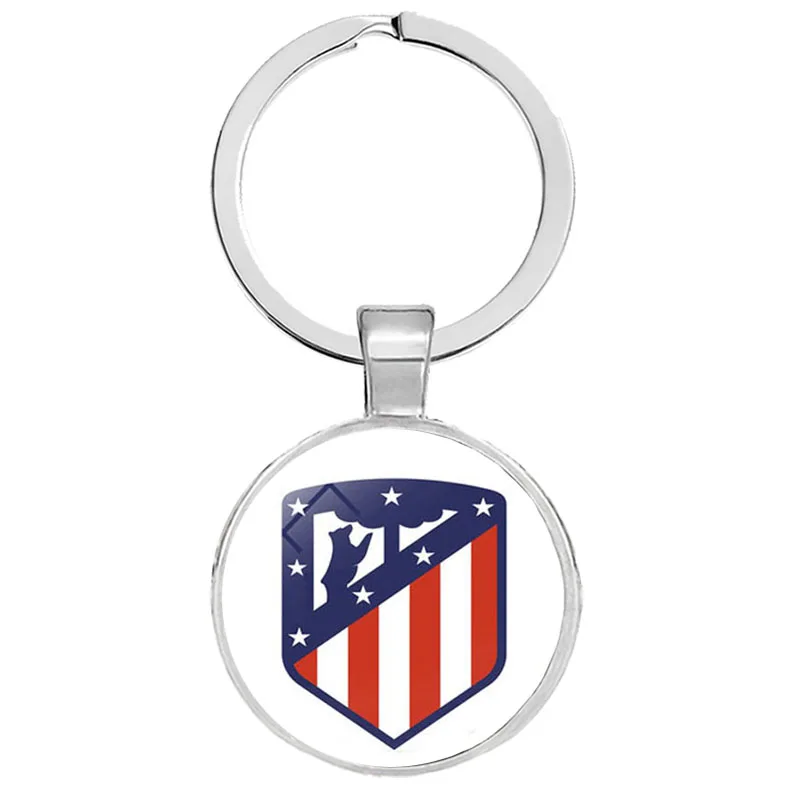 Football Club Keychain Jewelry with Glass Cabochon Football Team Logo Socceer Club Charm Wrap Leather Braided Keyrings