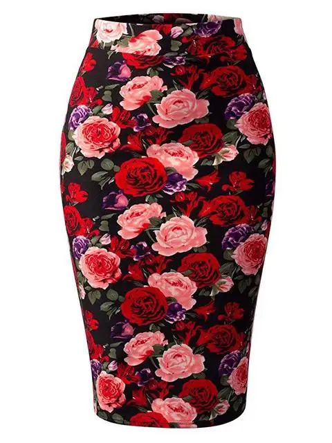 LAUZUOLA модные летние женские юбки-карандаш с высокой талией с цветочным принтом, винтажная женская Юбка-миди для рождественской вечеринки - Цвет: 1082-71