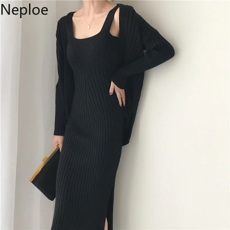 Женское повседневное зимнее платье Neploe 2021 Кардиган с длинным рукавом + свитер на