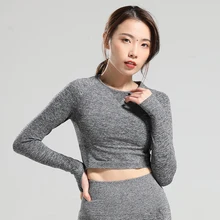 Vital бесшовные спортивные рубашки с длинным рукавом рубашка женский укороченный топ Йога Спортивная футболка Топы для тренировок Спортивная одежда для женщин тренажерный зал фитнес