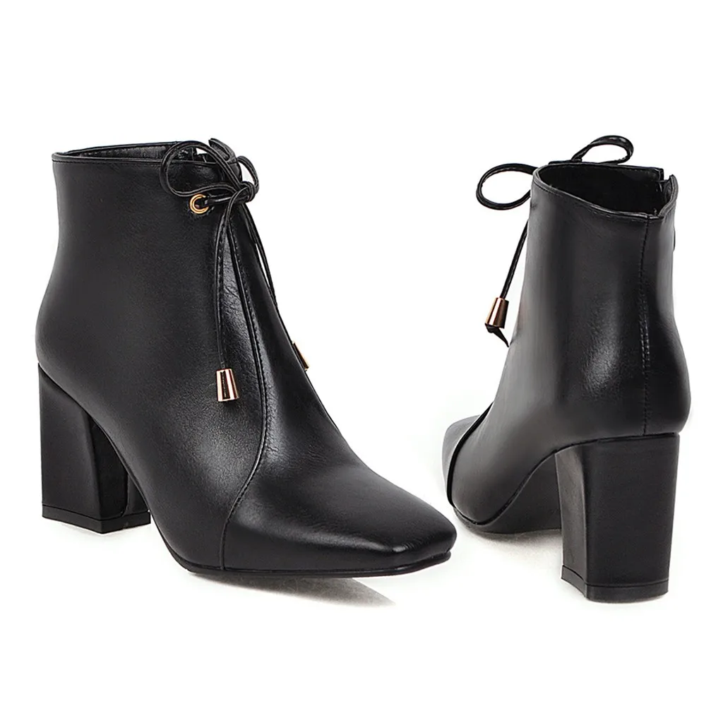 Кожаные Ботинки Martin Модные Женские однотонные полусапожки на квадратном каблуке