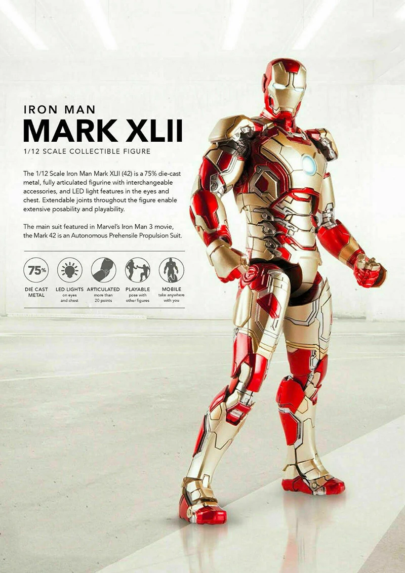 1/12 весы Comicave Железный человек MK42 Набор фигурок светодиодный " Сплав Подвижная кукла модель для фанатов подарки