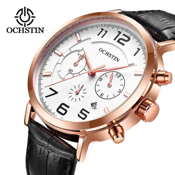 

OCHSTIN Brand Men Business Multifunction Quartz Watch Fashion Casual Leather Strap Calendar Waterproof Wristwatch Relogio