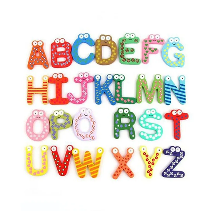 Wooden Fridge Magnet 26 Alphabet Intelligence Development Toy Kids Children Magnetic Sticker Classroom Office Whiteboard Gadget