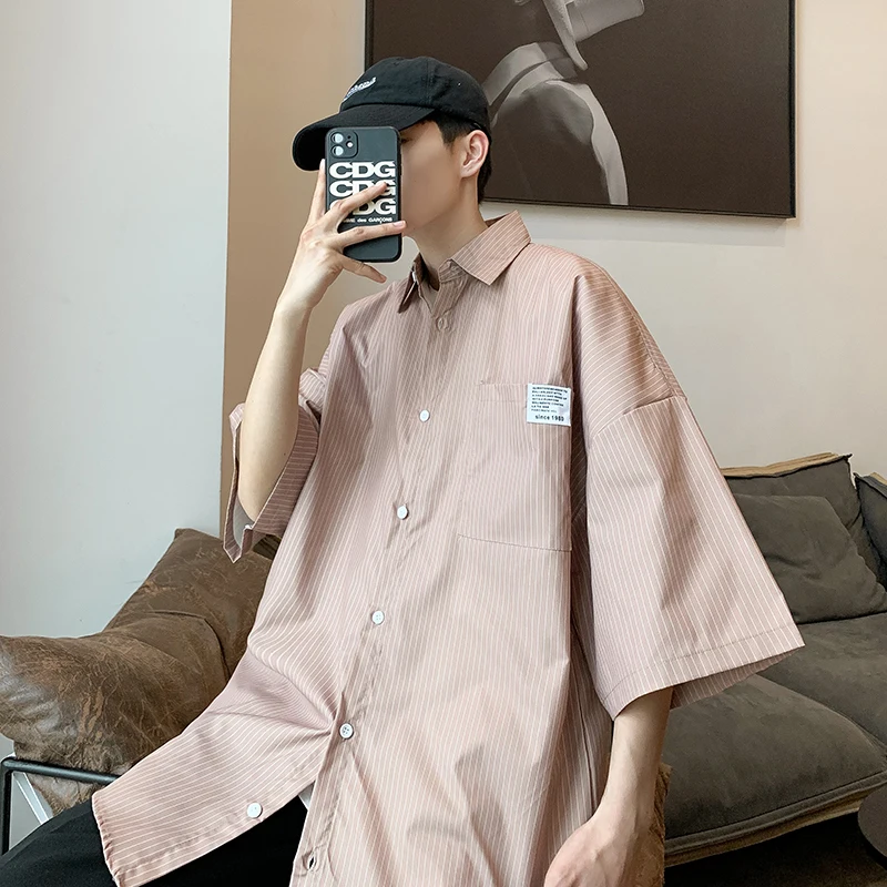 Trendy and handsome spring and summer five point shirt men's summer loose Casual Short Sleeve shirt men's coat streetwear 2021