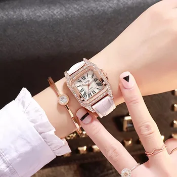 

The new trend of small women's diamond square quartz wrist watch fashion simple ms students