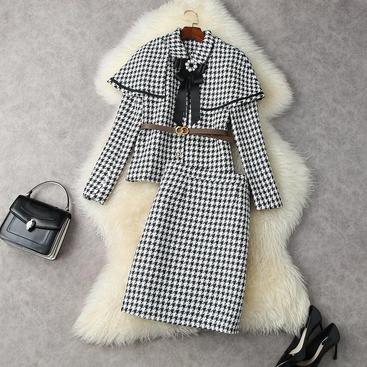 ファッション通販 女性のためのヨーロッパとアメリカの服 長袖のチェック柄の弓のケープ ファッション 冬 22 売り出しオーダー Www Adnap Gov Mz