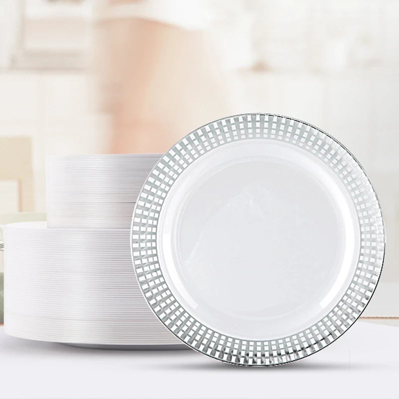 Одноразовые уплотненные импортные пластиковые западные тарелки, большие, средние и маленькие бытовые коммерческие тарелки 10 шт