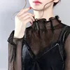 2019 New Fashion Spring Women Lace Blouses Turtleneck Mesh Shirts All-match Ladies Tops Pullovers Brief Autumn Bottomings WZ898 3