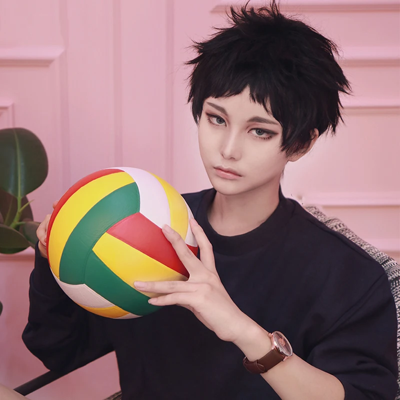 Парик для косплея Keiji Akaashi Haikyuu! Термостойкий короткий черный парик из