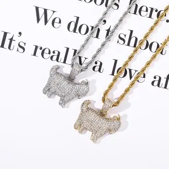 

JINAO Shiny Trendy Goat Animal Pendant Necklace Charms For Men Women Gold Silver Color Cubic Zircon Hip Hop Jewelry Gifts