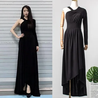 Черное длинное платье для женщин DEL LUNA, отель, та же, IU, платье для лета, Корейские осенние подарки на день рождения, Рождественская одежда