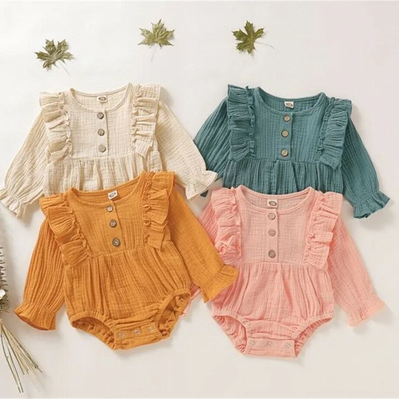 

Newborn Baby Girl Solid Romper Bodysuit Jumpsuit Playsuit Clothes Outfit Set Jumpsuit Bodysuit Cotton Linen Clothes Outfit