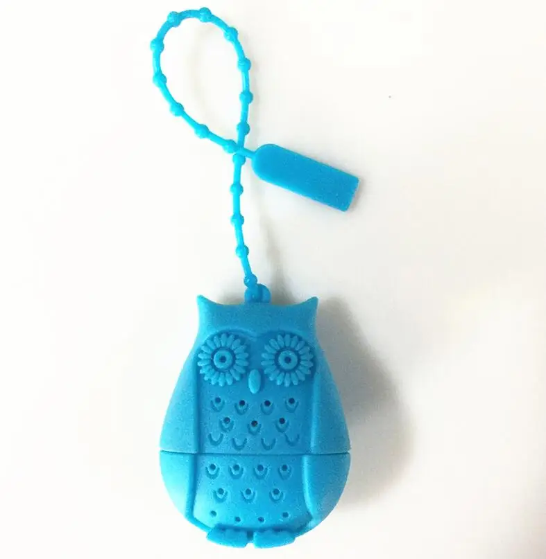 Creative Cute Owl Tea Strainer Tea Bags Food Grade Silicone loose-leaf Tea Infuser Filter Diffuser Fun Cartoon Tea Accessories - Цвет: Blue