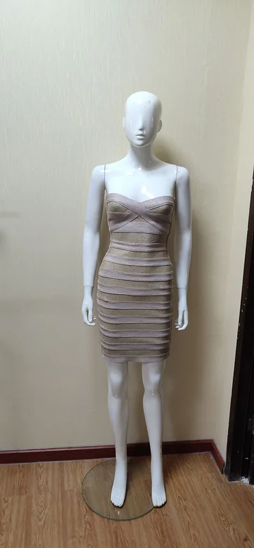 Высокое качество хаки без бретелек Полосатый Bodycon Бандажное Платье милое платье для выпускного вечера