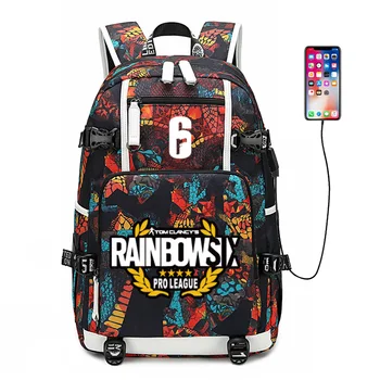 

Rainbow Steam Game Backpack USB Port Rucksack School Bag Snake Pattern Teenager Student BookBags travel Shoulder Laptop Bag
