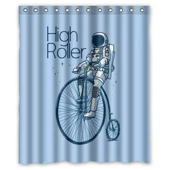 

Funny Spaceman Quotes Astronaut High Riding Bicycle Art Home Decor Shower Curtain Sets with Hooks Polyester Fabric Great Gift
