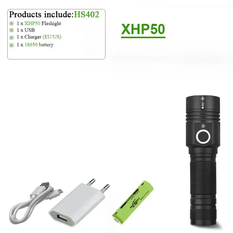 Самый мощный светодиодный светильник-вспышка XHP90, Перезаряжаемый usb фонарь с зумом xhp50 xhp70, ручная лампа 26650, 18650, светильник с батареей, люменов - Испускаемый цвет: HS402B1