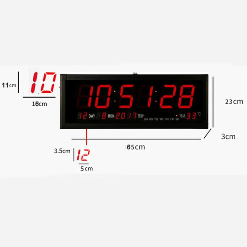 65*23*3cm Large Digital Wall ClockTime Display Table Clock Power-Off Memory Electronic LED Clocks Wall Watch Decor With Plug silver wall clock Wall Clocks