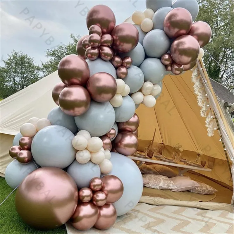 

86Pcs Double Layer Macaron Blue Balloons Arch Garland Kit Chrome Rose Gold Latex Balloon Set Wedding Baby Shower Party Supplies