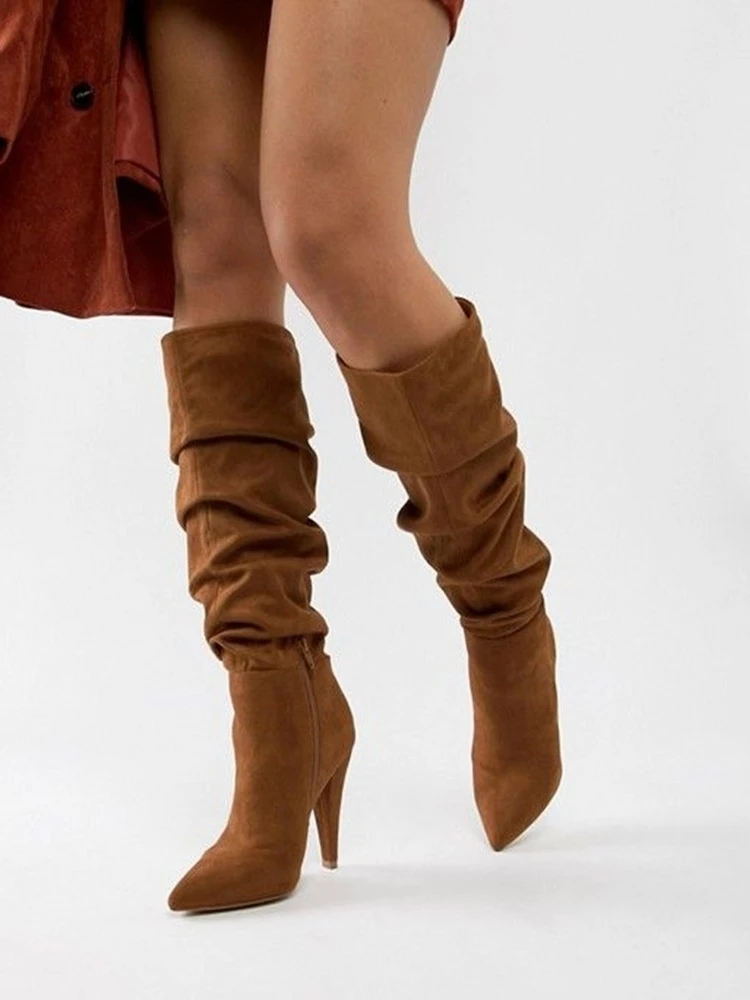 ruched suede boots