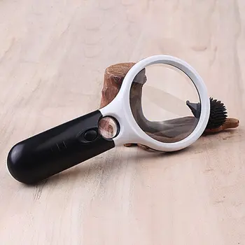 

Double Lens Magnifier With 3 Led Lights Racket Handheld High Magnifier Reading Plastic With Light Magnifier