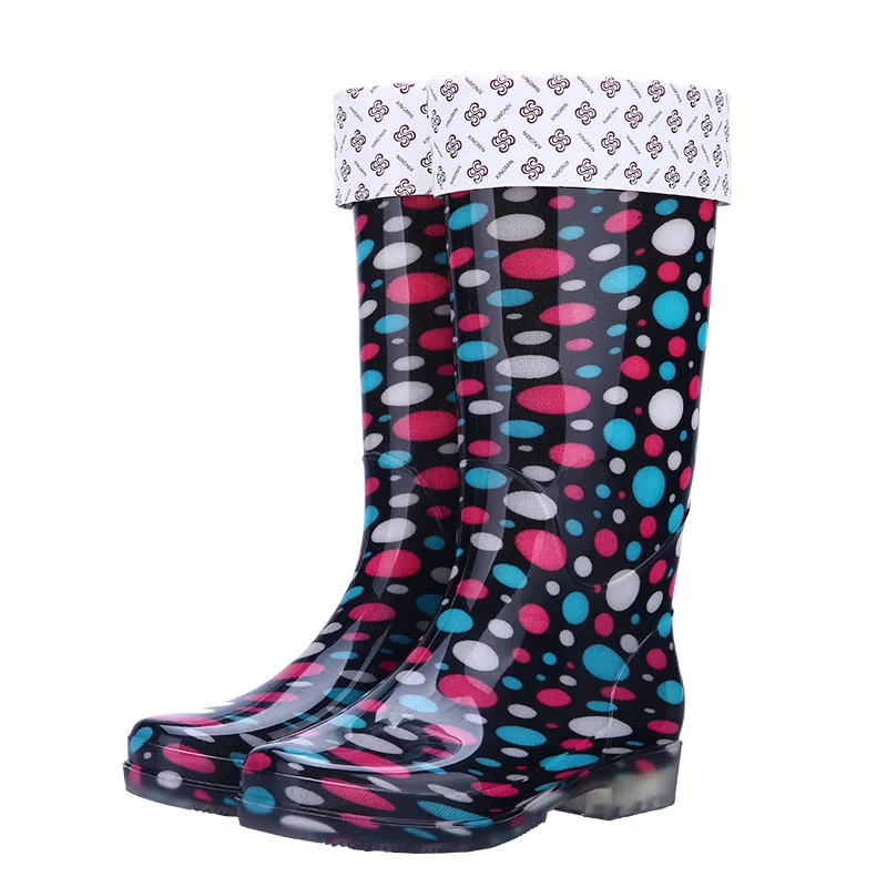Thicken Red leather Aleafalling/женские резиновые сапоги с высоким голенищем; Яркий Модный туфли непромокаемые Нескользящие высокие резиновые сапоги; теплая водонепроницаемая женская обувь - Цвет: Thicken Red leather