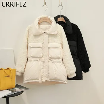 

CRRIFLZ New Womens Winter Jackets Short Fashion Warm Down Parka 90% White Duck Down jacktes Granular velvet Stand Collar Coats