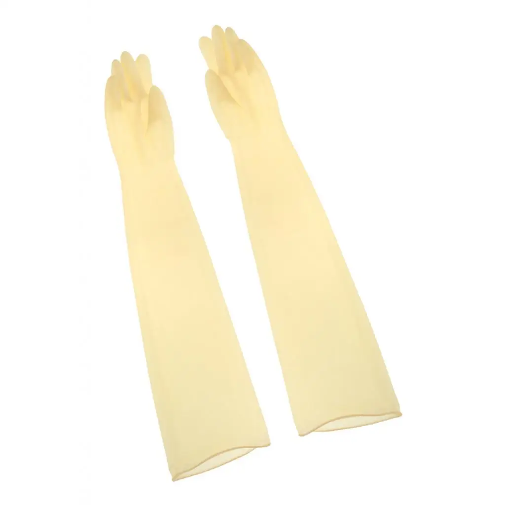 1pair 70cm Industrial Lab Solvent Chemical Resistant Latex Work Glove Yellow
